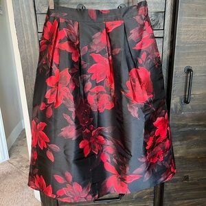 IMAN Black and Red Floral Midi Skirt